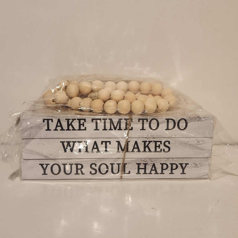 Brand New 3pcs Faux Books and Wooden Bead String Home Decor Farmhouse Bo…